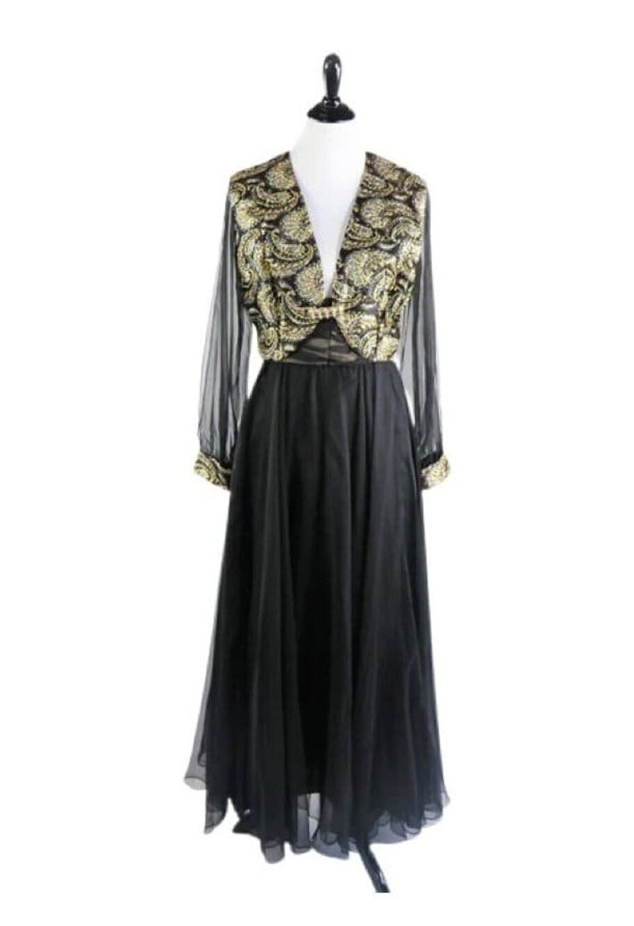 Vintage 60s Witchy Gothic Glam Jack Bryan Black Chiffon Maxi Dress Medium